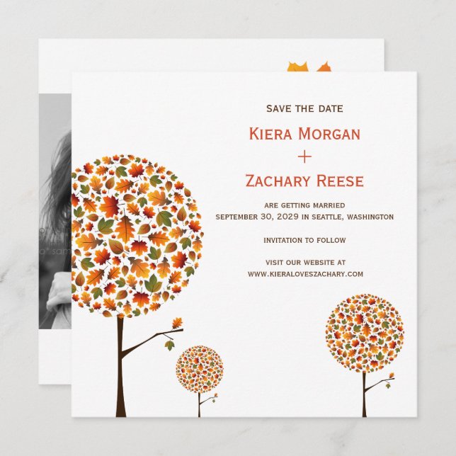 Autumn Fall Leaves Trees Wedding Save The Date (Front/Back)