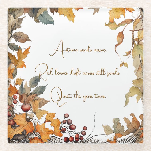 Autumn Fall Leaves Typography Coaster (Front)