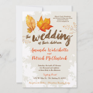 Autumn Fall Leaves Watercolor Wedding Invitation