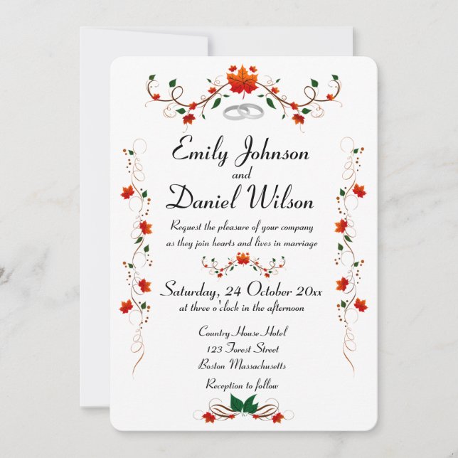 Autumn Fall Leaves Wedding Invitation (Front)