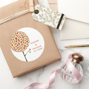 Autumn Fall Leaves Whimsical Pop Tree Wedding Classic Round Sticker