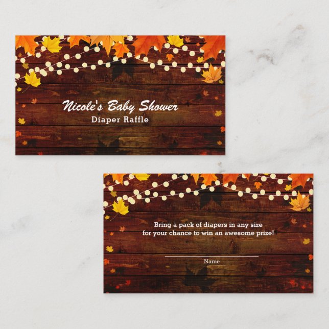 Autumn Fall Leaves & Wood Diaper Raffle Cards (Front/Back)