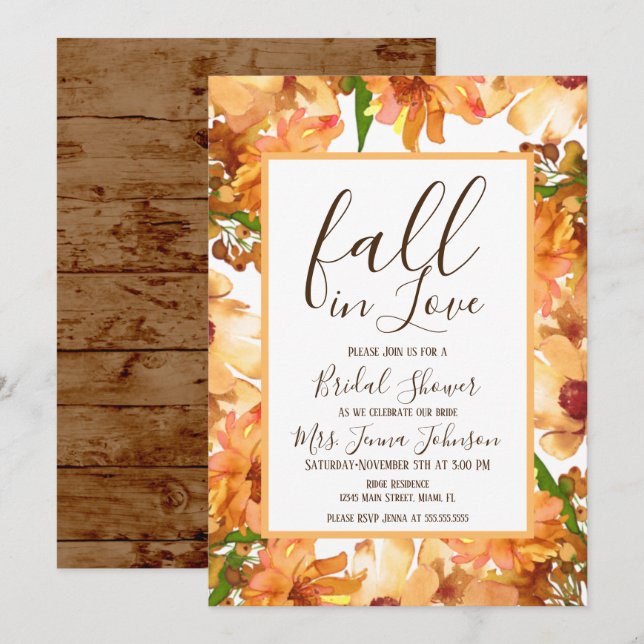 Autumn Fall Love Greenery Bridal Shower Rustic Invitation (Front/Back)
