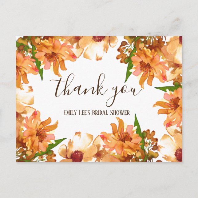 Autumn Fall Love Greenery Bridal Shower Thank You Postcard (Front)