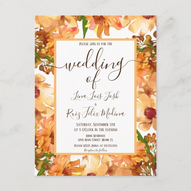 Autumn Fall Love Greenery Rustic Wedding Postcard (Front)