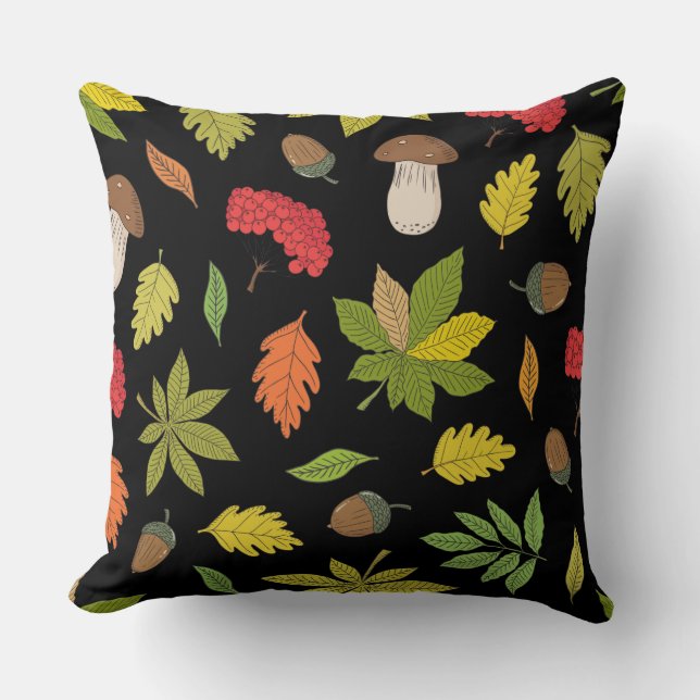 Autumn Fall maple leaf mushroom pattern Cushion (Front)