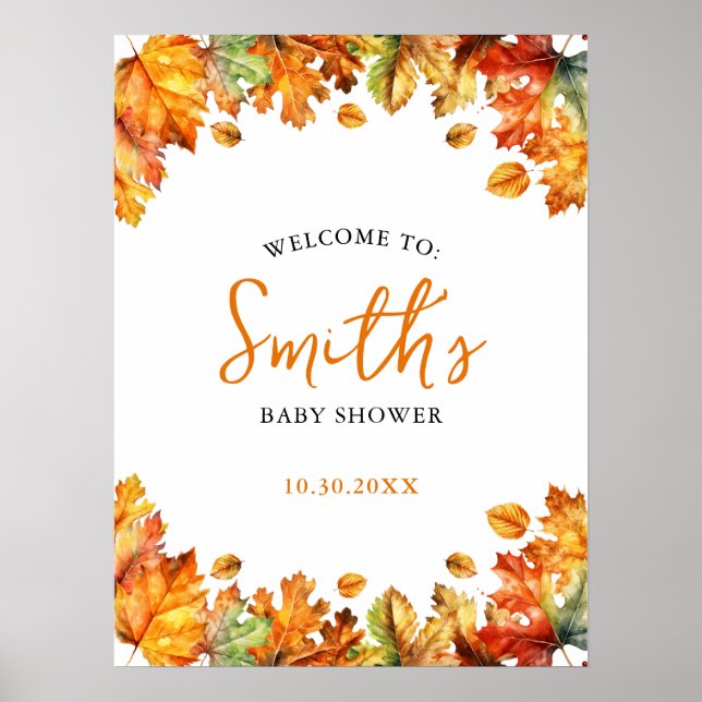 Autumn Fall Maple Leaves Baby Shower Welcome Sign (Front)