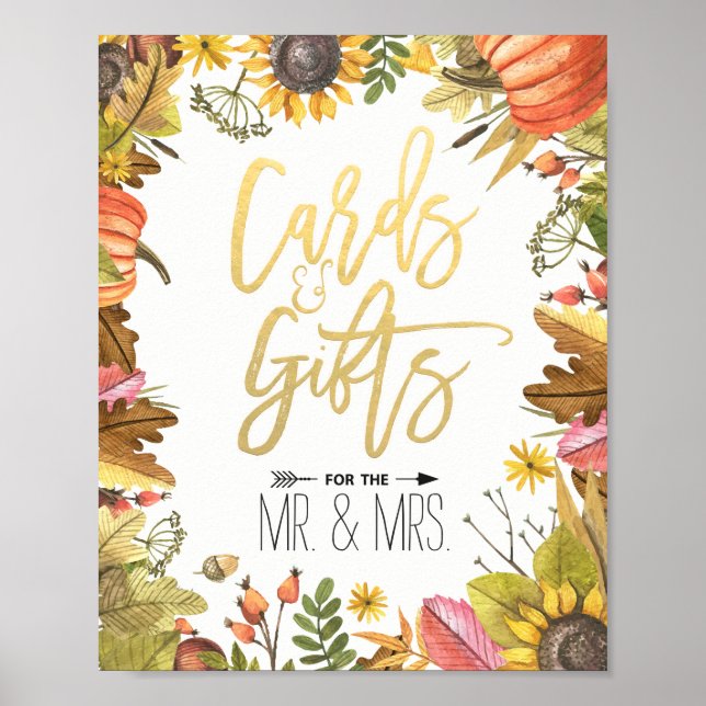 Autumn Fall Maple Leaves Cards Gifts Wedding Sign (Front)
