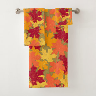 Autumn Fall Maple Leaves Pattern Bath Towel Set