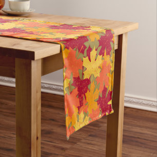 Autumn Fall Maple Leaves Pattern Short Table Runner