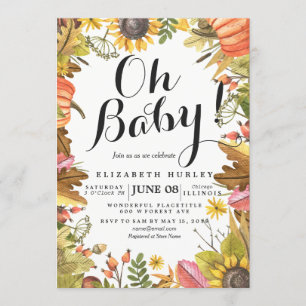 Autumn Fall Maple Leaves Pumpkin Baby Shower Cards