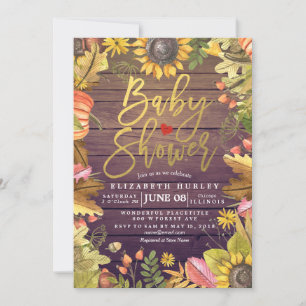 Autumn Fall Maple Leaves Pumpkin Baby Shower Cards