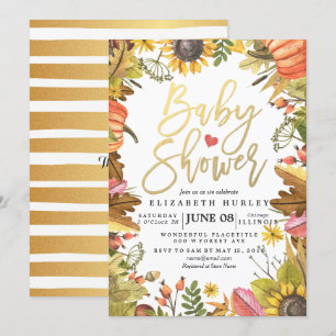 Autumn Fall Maple Leaves Pumpkin Baby Shower Cards