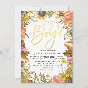 Autumn Fall Maple Leaves Pumpkin Baby Shower Cards