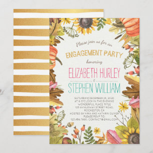 Autumn Fall Maple Leaves Pumpkin Engagement Party Invitation