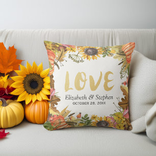 Autumn Fall Maple Leaves Pumpkin Wedding Shower Cushion