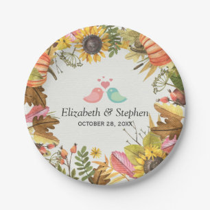 Autumn Fall Maple Leaves Pumpkin Wedding Shower Paper Plate