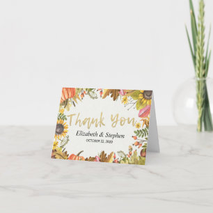 Autumn Fall Maple Leaves Pumpkin Wedding Thank You Card