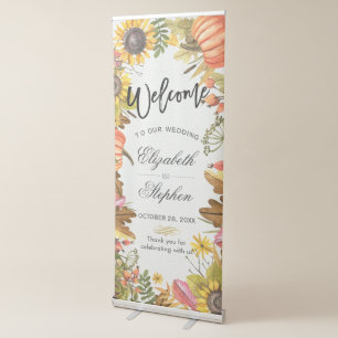 Autumn Fall Maple Leaves Pumpkin Wedding Welcome Retractable Banner