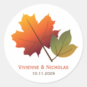 Autumn Fall Maple Leaves Rustic Wedding Party Classic Round Sticker