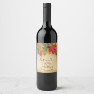 Autumn Fall Maple Leaves Wedding Favour Save Date Wine Label