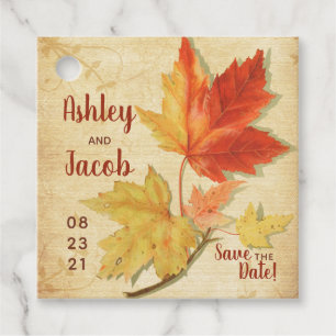 Autumn Fall Maple Leaves Wedding Save the Date Favour Tags
