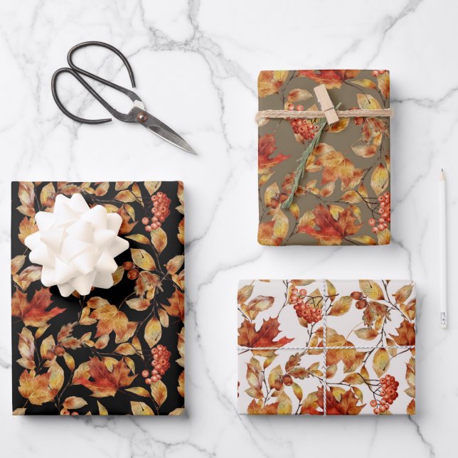 Autumn Fall Maple Leaves Wrapping Paper Sheet (Front)