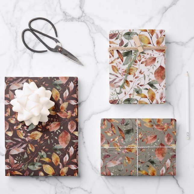 Autumn Fall Maple Leaves Wrapping Paper Sheets (Front)