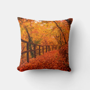 Autumn Fall Modern Leaves Orange Rustic Cushion