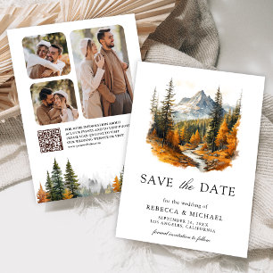 Autumn Fall Mountain Forest Photo QR Code Wedding Save The Date