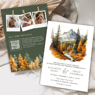 Autumn Fall Mountain Forest QR Code Photo Wedding Invitation