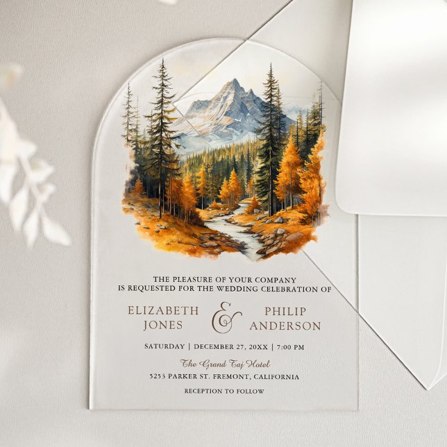 Autumn Fall Mountain Forest Wedding  Acrylic Invitations (Creator Uploaded)