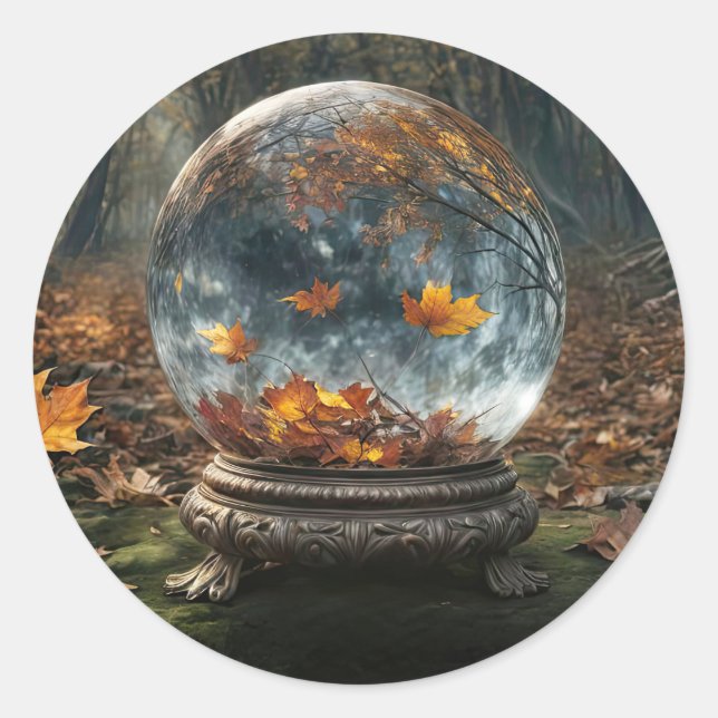 Autumn Fall Mystical Crystal Ball Classic Round Sticker (Front)