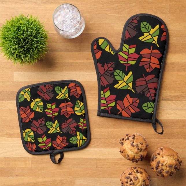 Autumn Fall Nature Transition Oven Mitt & Pot Holder Set (Top Down)