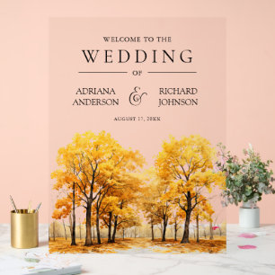 Autumn Fall Oak Trees Forest Wedding Welcome Acrylic Sign