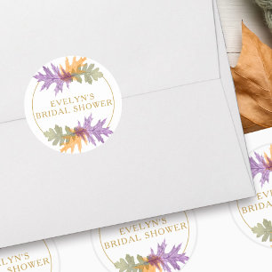 Autumn Fall October Leaves Elegant Gold Text Classic Round Sticker