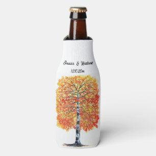 Autumn Fall Orange Leaves Birch tree Wedding Bottle Cooler