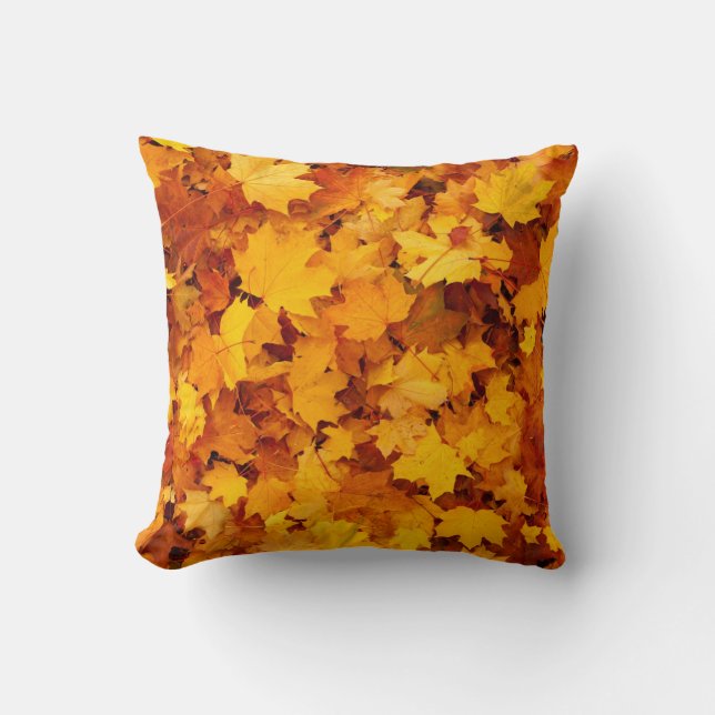 Autumn Fall Orange Yellow Brown Maple Leaves  Cushion (Front)