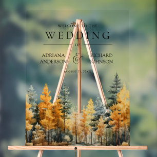 Autumn Fall Pine Trees Wedding Welcome Acrylic Sign