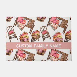 Autumn Fall Pink Pumpkin Door Mat