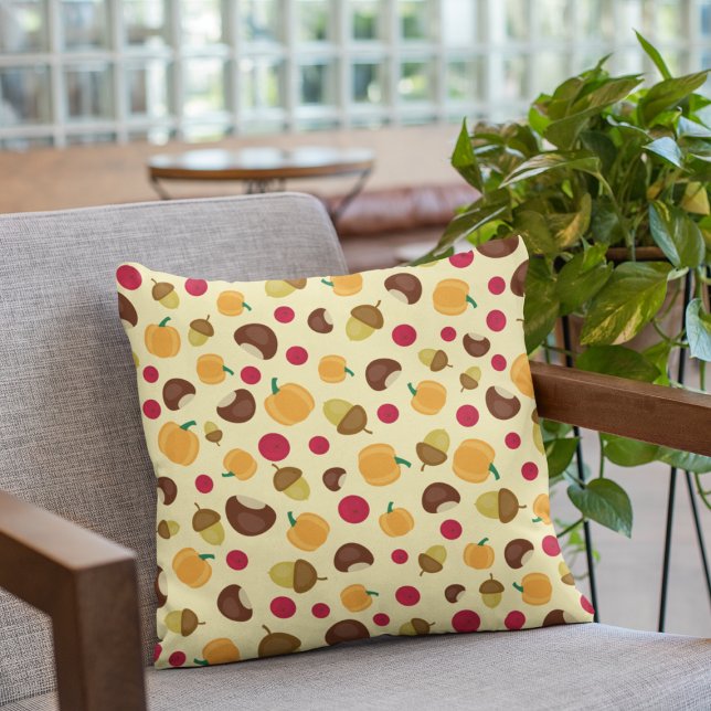 Autumn Fall Pumpkin Acorn Chestnut Berries Pattern Cushion (Creator Uploaded)