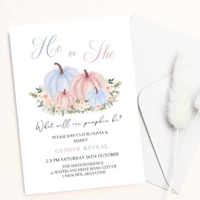 Autumn Fall Pumpkin Baby Gender Reveal Invitation (Creator Uploaded)