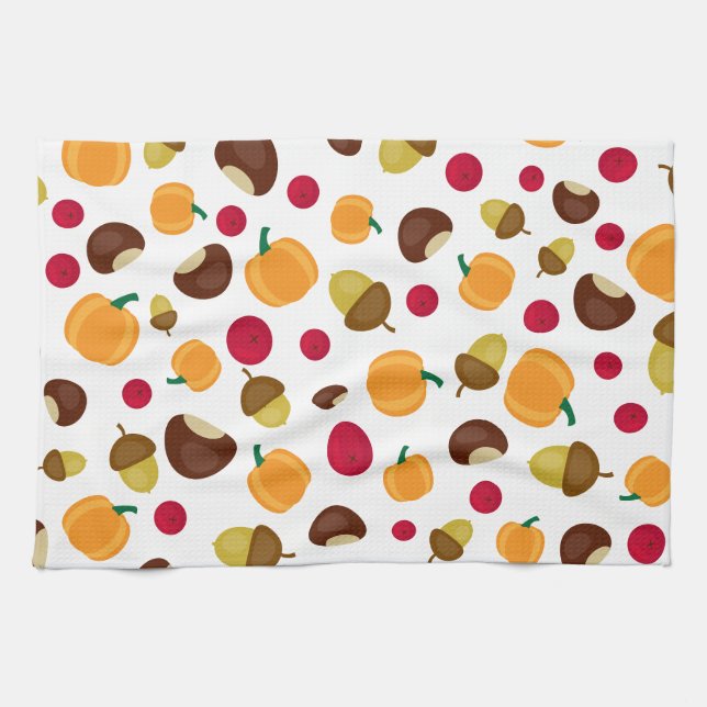 Autumn Fall Pumpkin Berries Pattern Tea Towel (Horizontal)