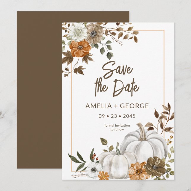 Autumn Fall Pumpkin Floral Frame Invitation (Front/Back)
