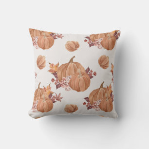 Autumn Fall Pumpkin Floral Watercolor Cushion