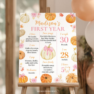 Autumn Fall Pumpkin Girl 1st Birthday Milestone Poster