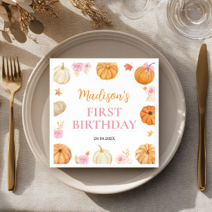Autumn Fall Pumpkin Girl Birthday Napkin