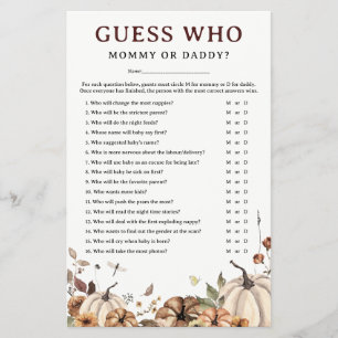 Autumn Fall Pumpkin 'Guess Who' Baby Shower Game Flyer