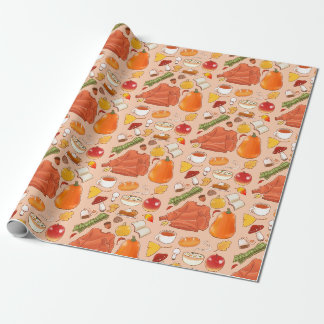 Autumn Fall Pumpkin Mushroom Sweater Tea Leaves Wrapping Paper