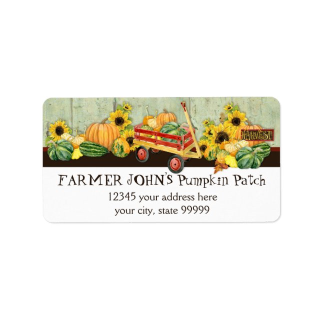 Autumn Fall Pumpkin Patch Harvest Farm Businesses Label (Front)